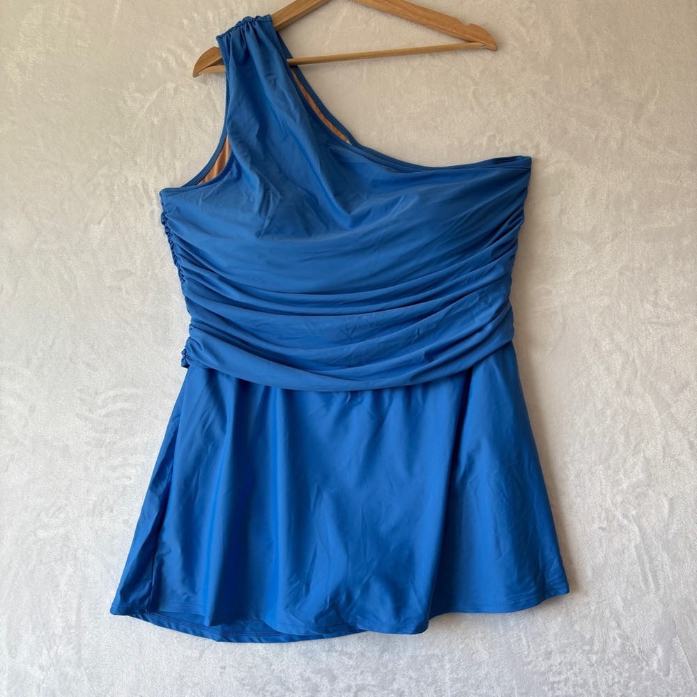 J Crew womens blue Ruched one-shoulder‎ beach swim dress swimsuit size 22 NWOT